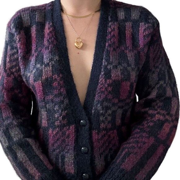 Vintage 1990s Womens Mohair Fluffy Striped Witchy Hippy Cardigan Sz M - Picture 4 of 6